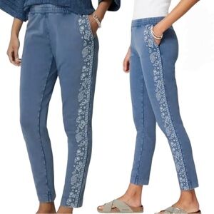 J. Jill Pure Jill Women's Sz M‎ Pull-On Pants Chambray Blue Embroidered Paisley